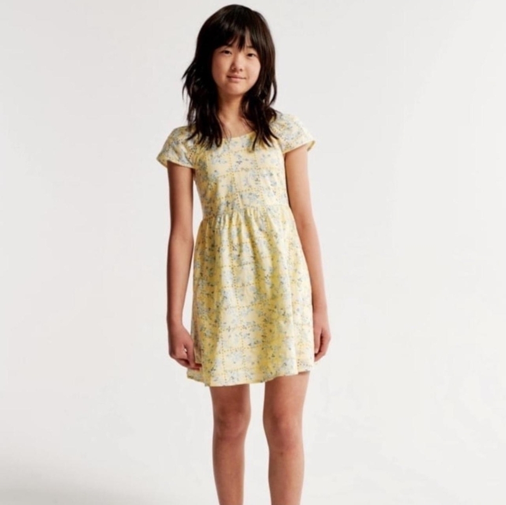 Abercrombie & Fitch Kids Ruffle Sleeve Dress Yellow & Blue Floral Size 13/14 - Picture 2 of 15